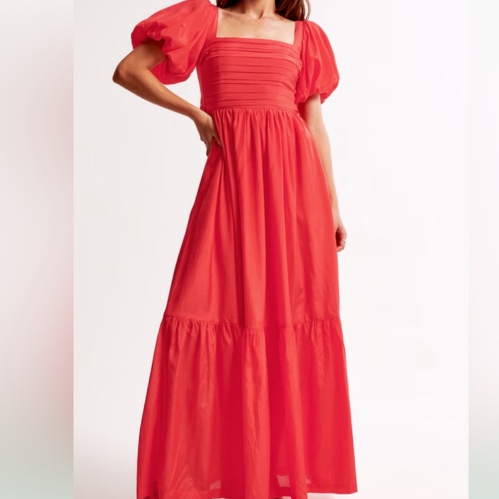 Abercrombie & Fitch Emerson Drama Bow-Back Bright Red Maxi Dress